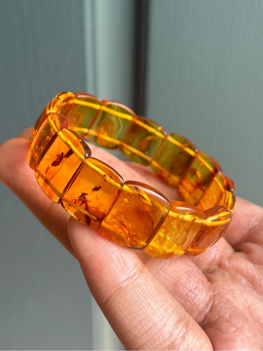Flower Amber Bangle Crystal Bracelet 16mm - Picture 3 of 8